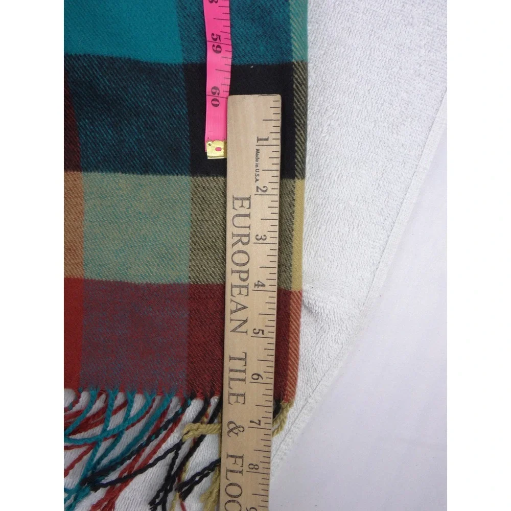 Italy Design Multi Color Plaid Cashmere Blend Scarf Fringe Block Check 60x12